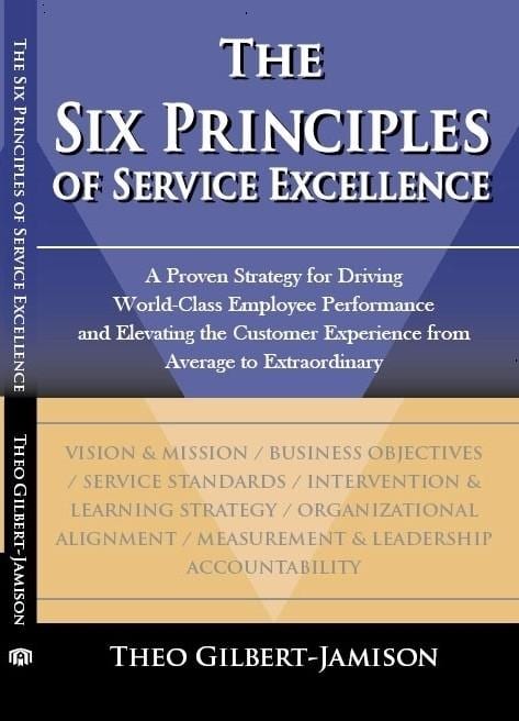 A book cover with the title six principles of service excellence.