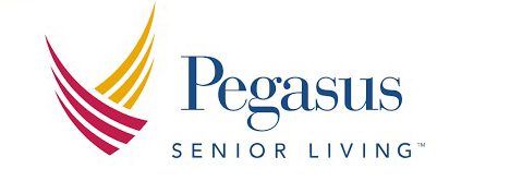 A logo for pegaster senior living.