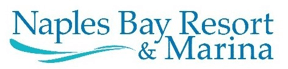 A blue and white logo for the bay & marina.