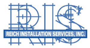 A blue and white logo for an installation service company.