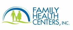 A family health center logo with a person standing in front of it.